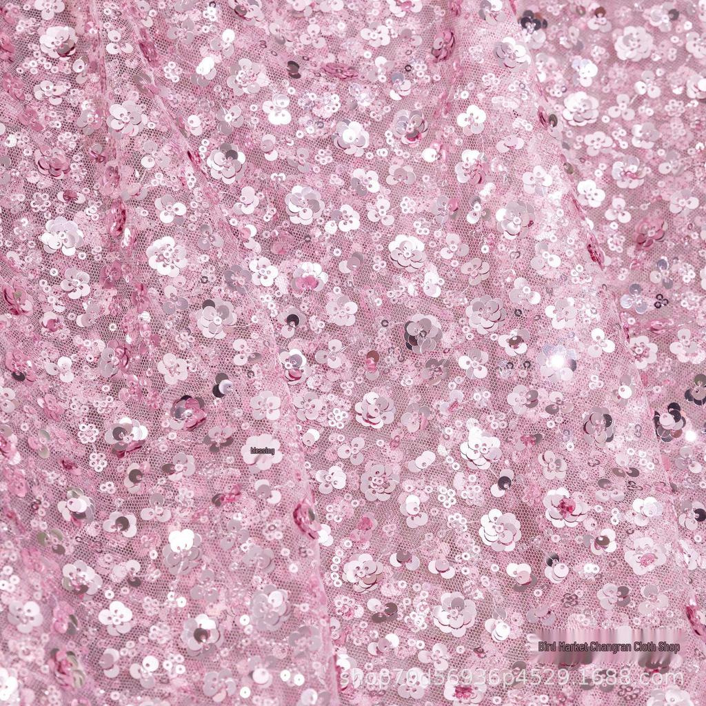 High-Density Sequin Floral Mesh Embroidery Fabric for Women's Wedding Dresses, Evening Gowns, Stage Wear, Bags, and Shoes.