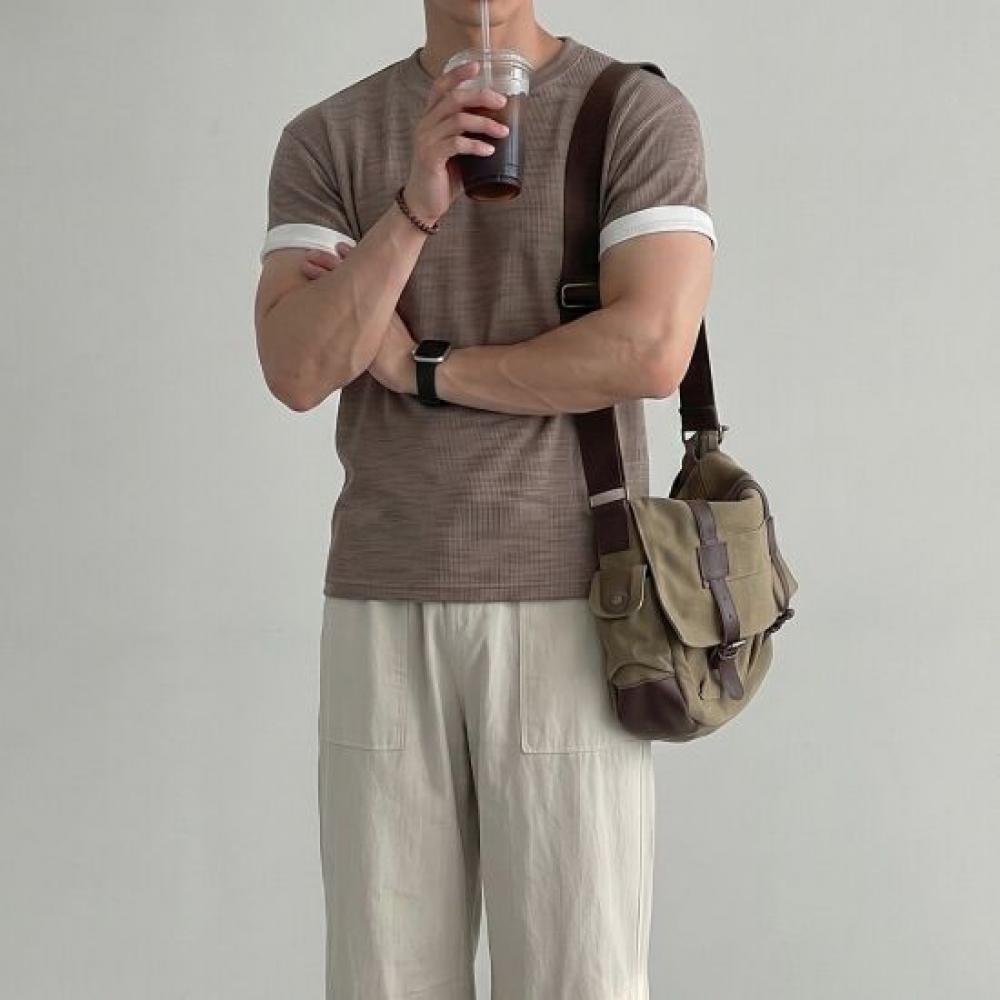 Onl Men Ringer Knit Muscle Fit Short Sleeve