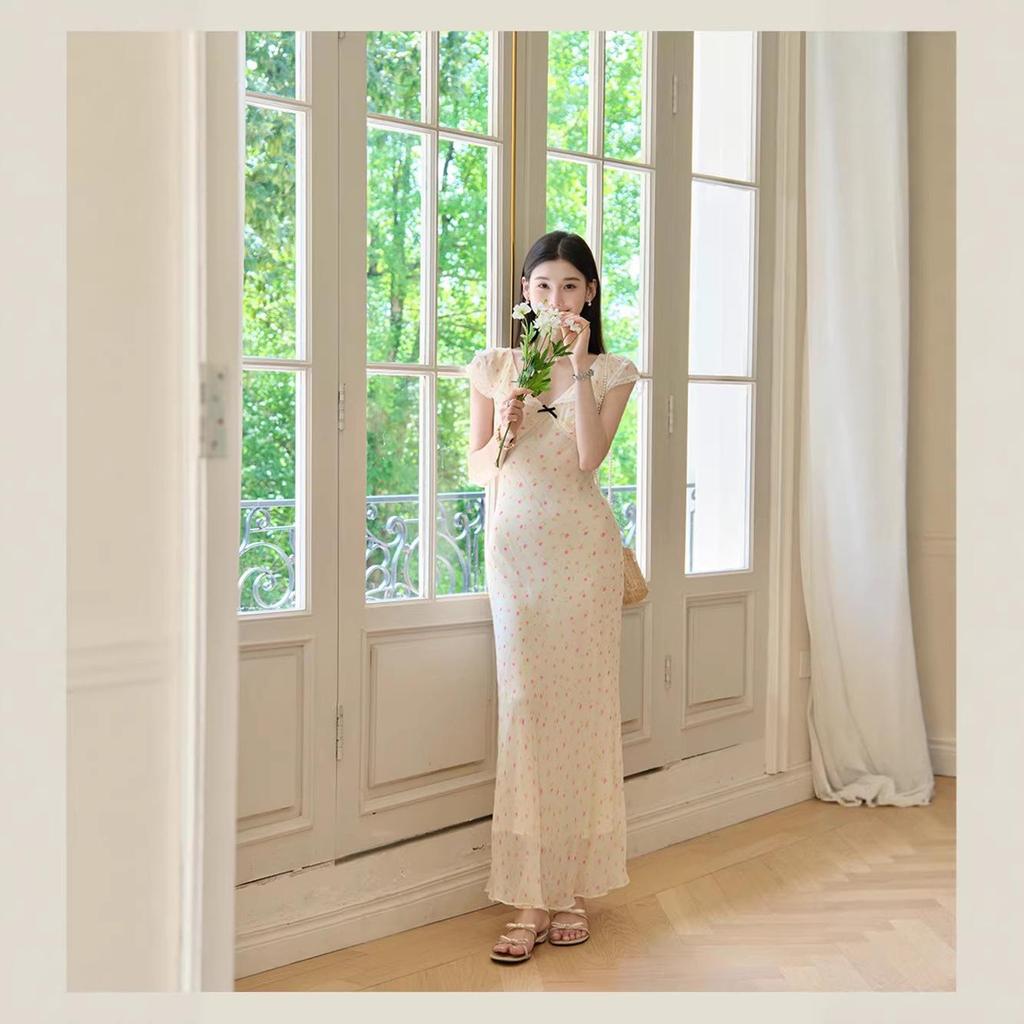 Women's 2026 French Floral Print Camisole Dress - Elegant, Slimming, Age-Reducing, Korean Style, Mid-Length Summer Fashion