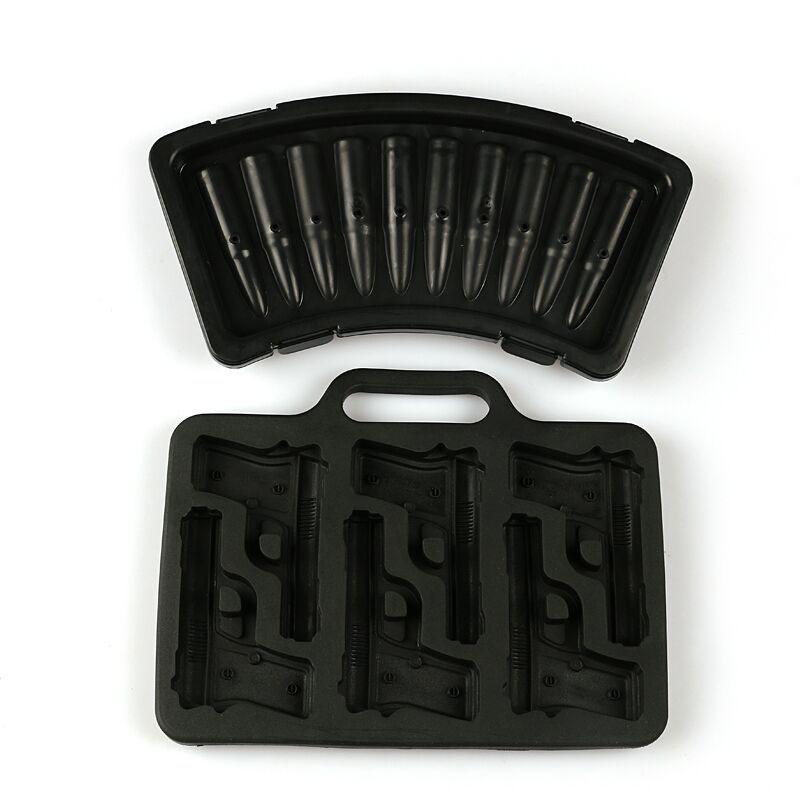 Silicone Toy Gun Ice Mold and Plastic Bullet Shaped Ice Cube Tray, Easily Detachable DIY Ice Cube Mold for Ice Cream Tools
