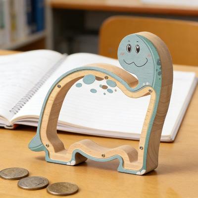 Yousheng Tirelire Dinosaure en Bois Contenant à Pièces et Billets en Acrylique Transparent Boîte d'Épargne Dinosaure Dessin Animé pour Tout-Petits Garçons Filles Décoration