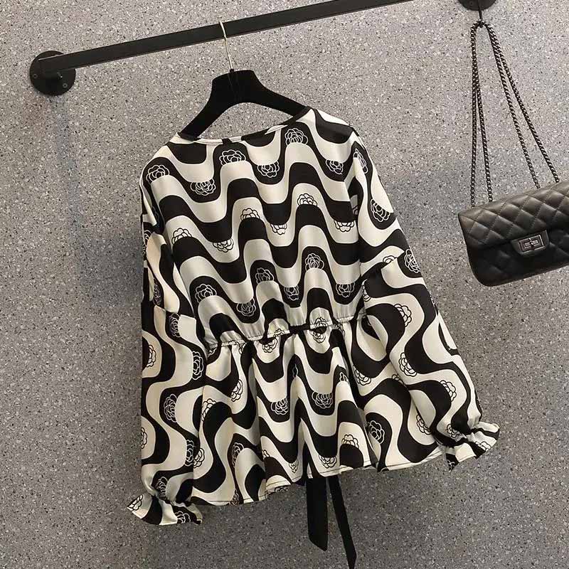 Sweatshirt for Women Oversize Striped Print Loose Round Neck Casual Pullover Long Sleeve Top Sweatshirt