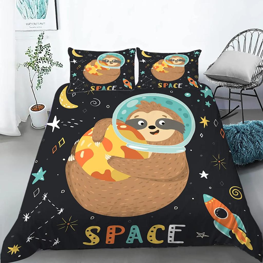 Sloth Duvet Cover Set Twin Size Cartoon Sloth Duvet Cover Bedding Set for Kids Girls Boys Cute Animal Polyester Comforter Cover
