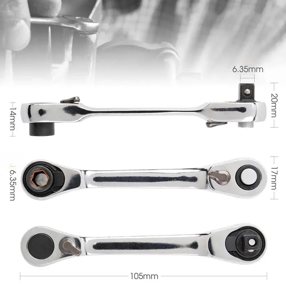 Mini Treble 1/4 Ratchet Wrench Hex Torque Wrenches Set 2-in-1 Spanner Double Ended Quick Socket Ratchet Wrench