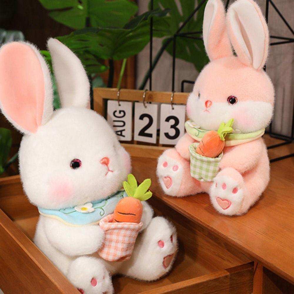 With Bib Bunny Animal Plush Doll Soft Adorable Bunny Dolls Carrot Rabbit Plush Toys Kids Gifts