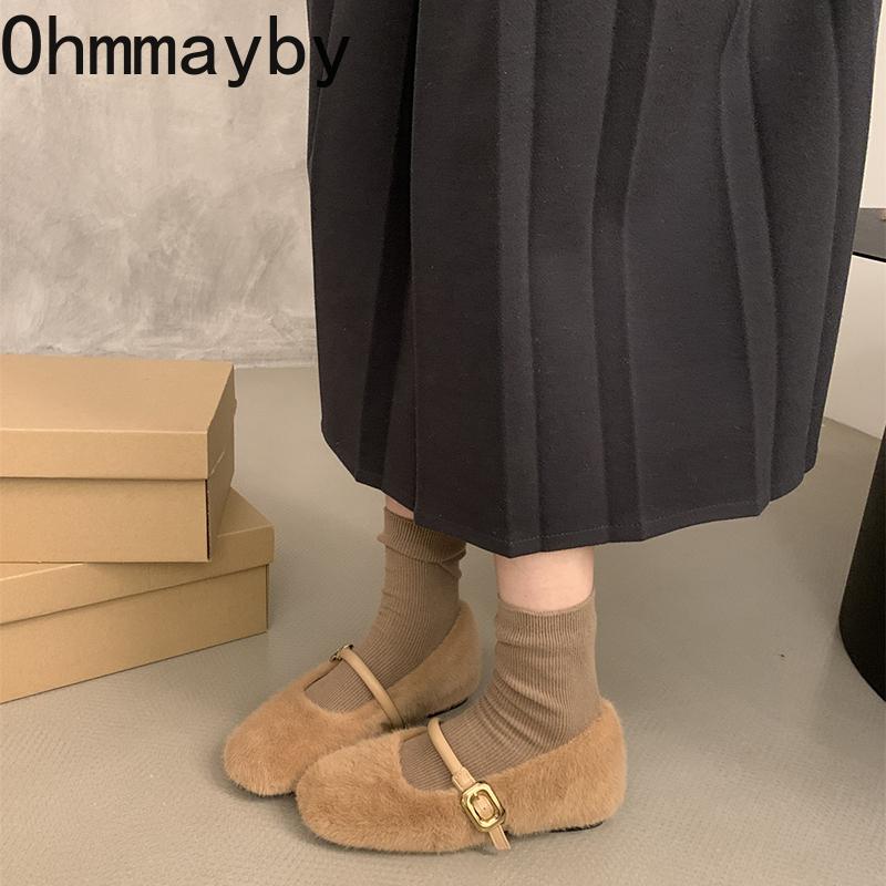 Autumn Winter Women Fur Mary Jane Shoes Fashion Internal Elevation Shoes Ladies Comfort Warm Short Plush Shoes