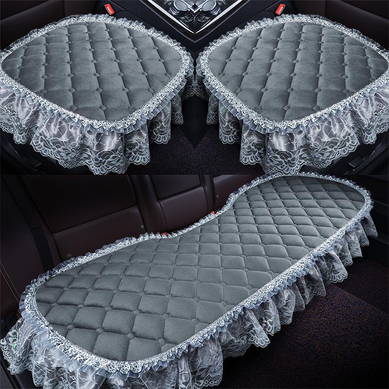 Uniwersalna antypoślizgowa pluszowa poduszka na fotel samochodowy z koronkowym wykończeniem na jesień i zimę