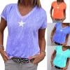 Stylish Women V-neck T-shirt Casual Loose Star Summer Shirts Solid Short Sleeve Perfect For Outdoor Activities