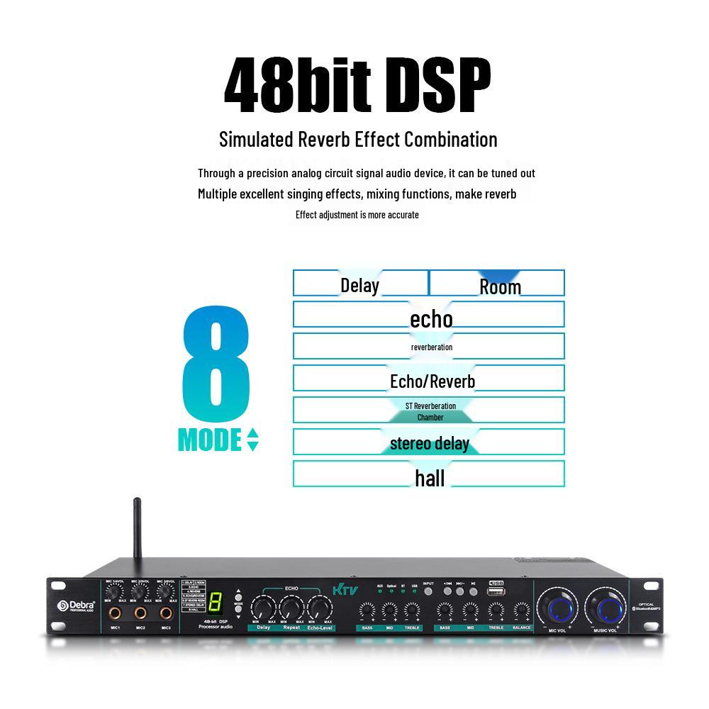 8DSP Bluetooth Reverb Professional Audio Processor: Preamp Effects & Anti-Feedback for Karaoke and Home Stage Singing
