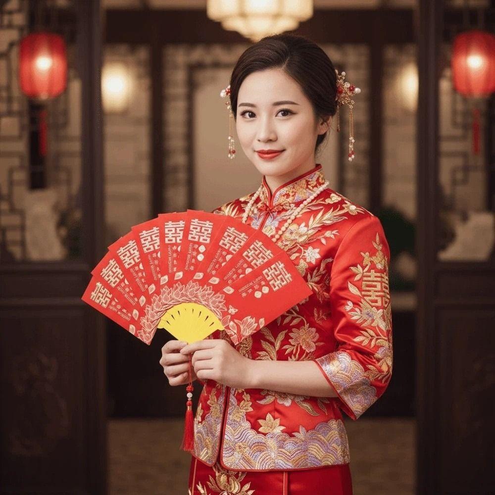 Traditional Fan Design Red Envelope with Chinese Knot Tassel Spring Festival Red Wallet Bonus Thickened God of Wealth Red Pocket