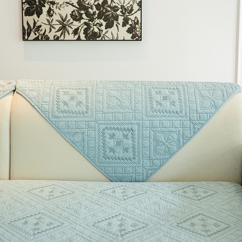 Four Season Universal Pure Cotton Sofa Mat Minimalist Comfortable Embroidered Cushion Comfortable Non Slip Pure Color Sofa Towel