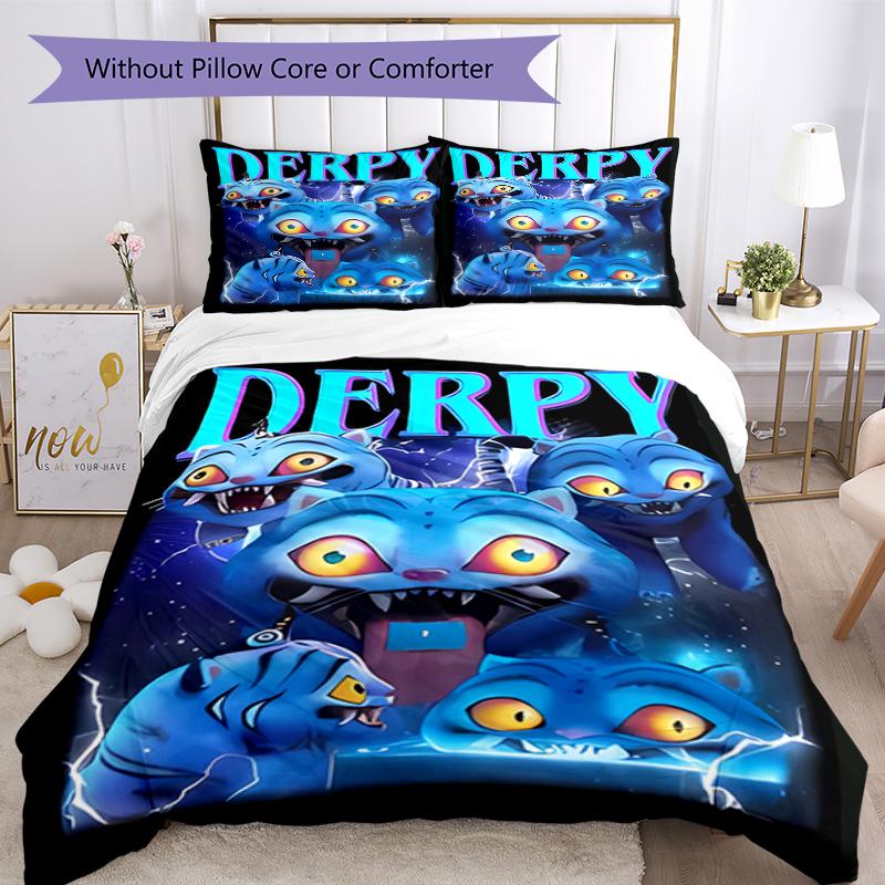 3pcs Kpop Demon Hunters Derpy Pattern Bedding Set Duvet Cover Set Includes Duvet Cover &pillowcases, Perfect All Season Bedroom Decoration & Gift