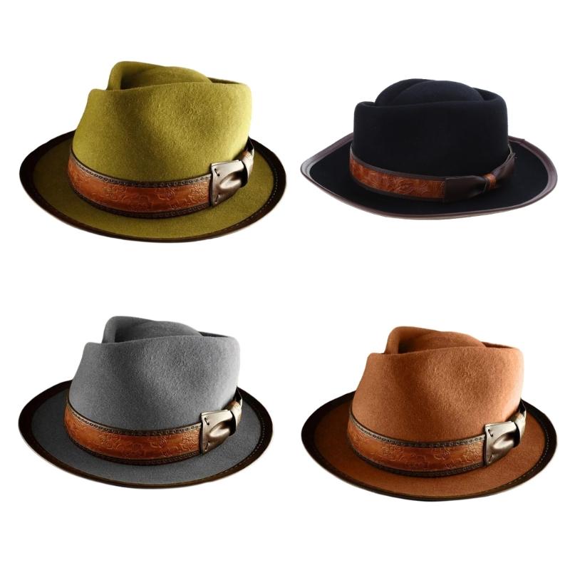 Vintage Fedora Boater Hat Top Hat Victorian Age Wool Short Brim Top Hat Old-fashioned Magician Hat for Ladies