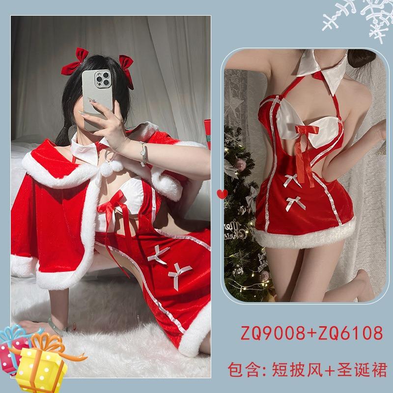 Sexy new year's day christmas uniform sexy lingerie velvet nightdress cosplay new c robe suit