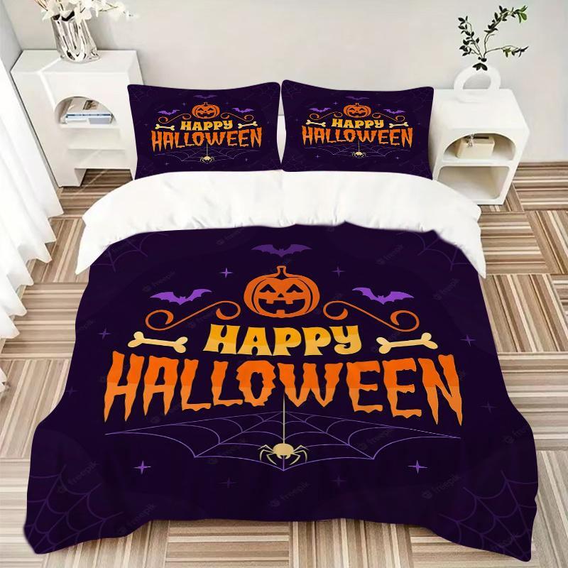 3pcs Featured Happy Halloween Theme Bedding Set - Includes 1 Quilt Cover and 2 Pillowcases, Comfortable Bedding with Stylish Design for Bedr