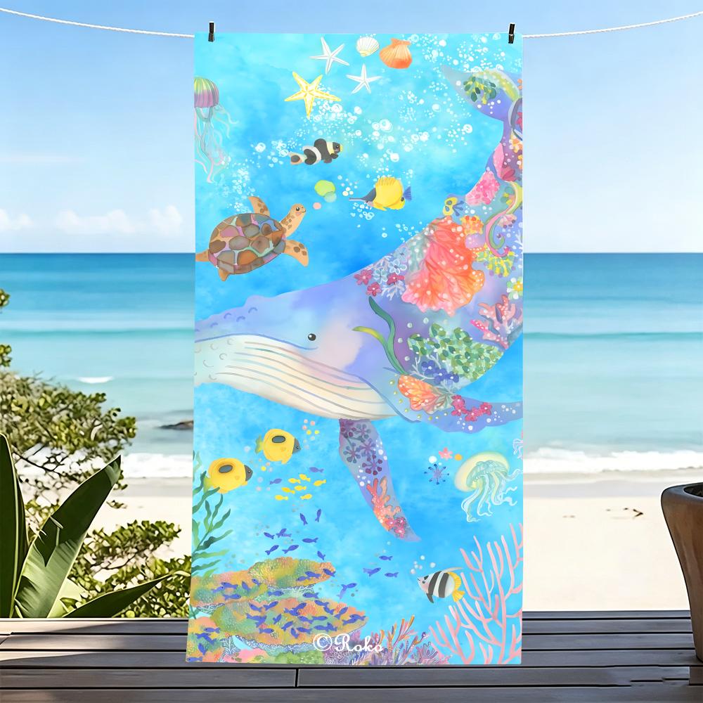 A-Aquatic Creature Pattern Towel Microfiber Beach Towel, Quick-Dry, Sand-Free, Ultra-Fine Fiber, Super Soft.