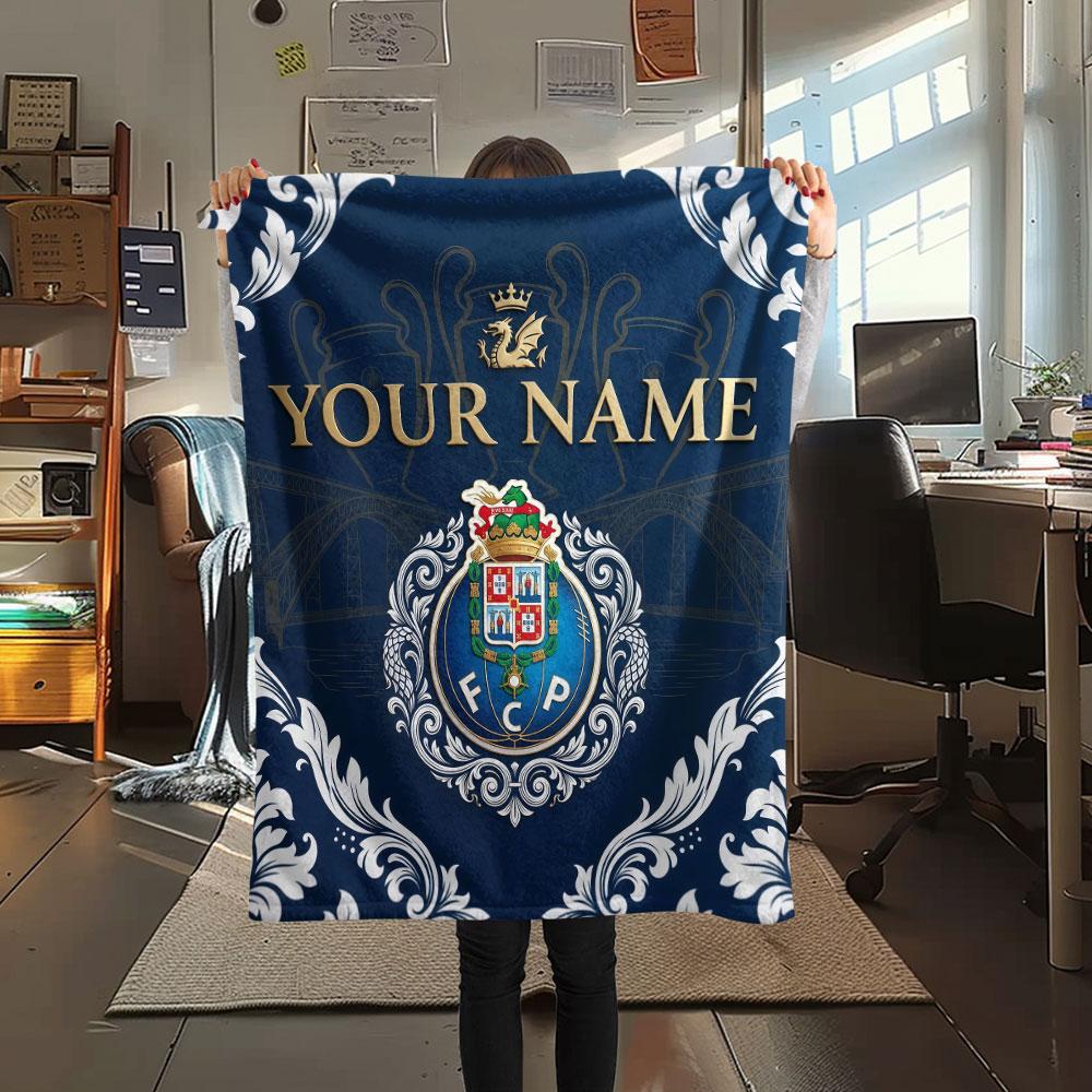 Custom Name,FC Porto Printed Flannel Blanket, soft throw for bedroom sofa, washable, Christmas present, great gift.