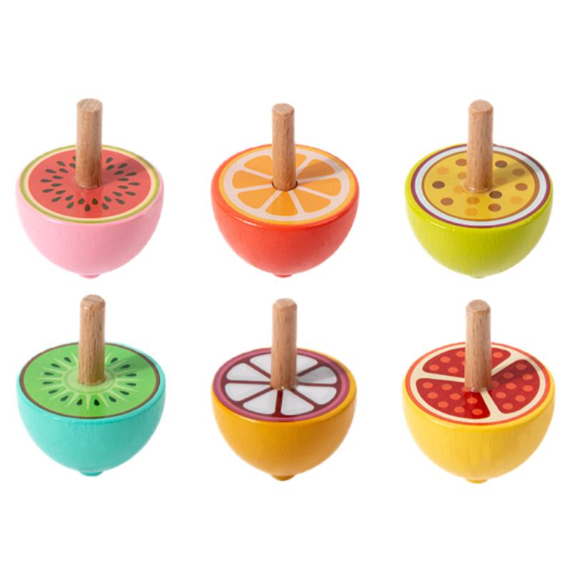 6pcs Wooden Spinning Top Toys Cartoon Childhood Wooden Gyro Fidget Toys Kids Montessori Colorful Spinning Gyro Birthday Gifts