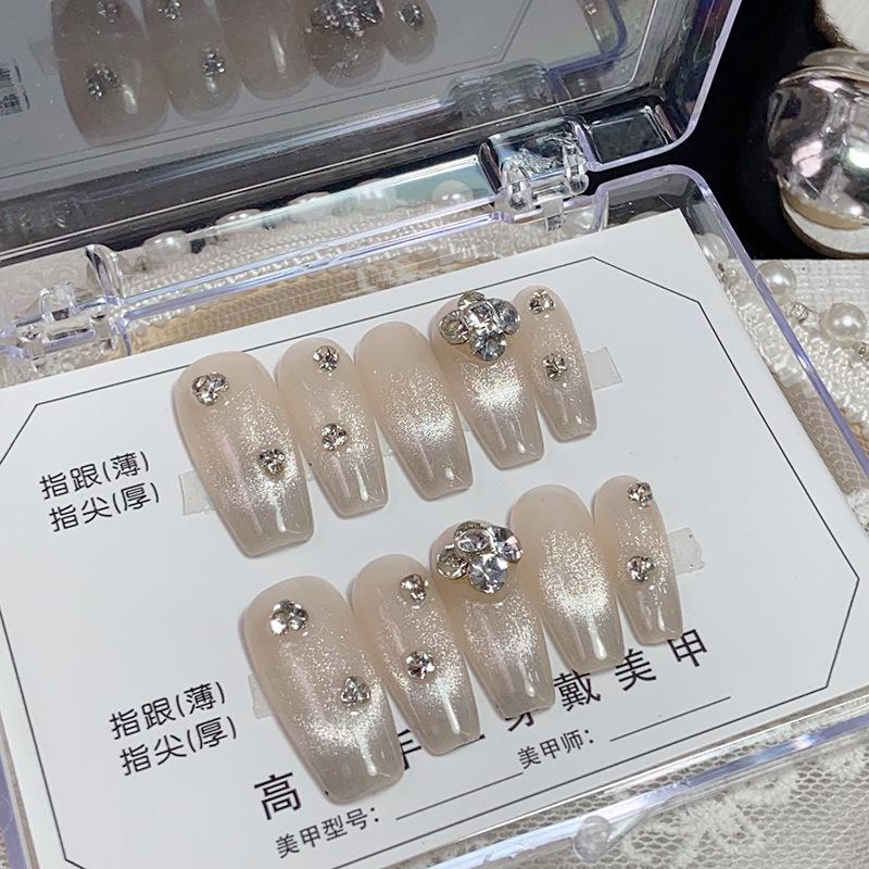 

Handmade Extra Sparkly Cat Eye Manicure False Nail Tips Small