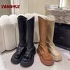 Autumn and Winter New Round Head Fashion Flanging Thick Soled Boots Fashion Personality Versatile Large Shoes Chaussure Femme