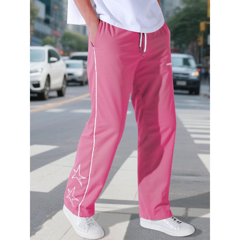 

Мужские брюки карго прямого кроя с принтом кармана, винтажные спортивные штаны на кулиске, мужские уличные повседневные джоггеры, шикарная уличная одежда Yasheng XL розовый