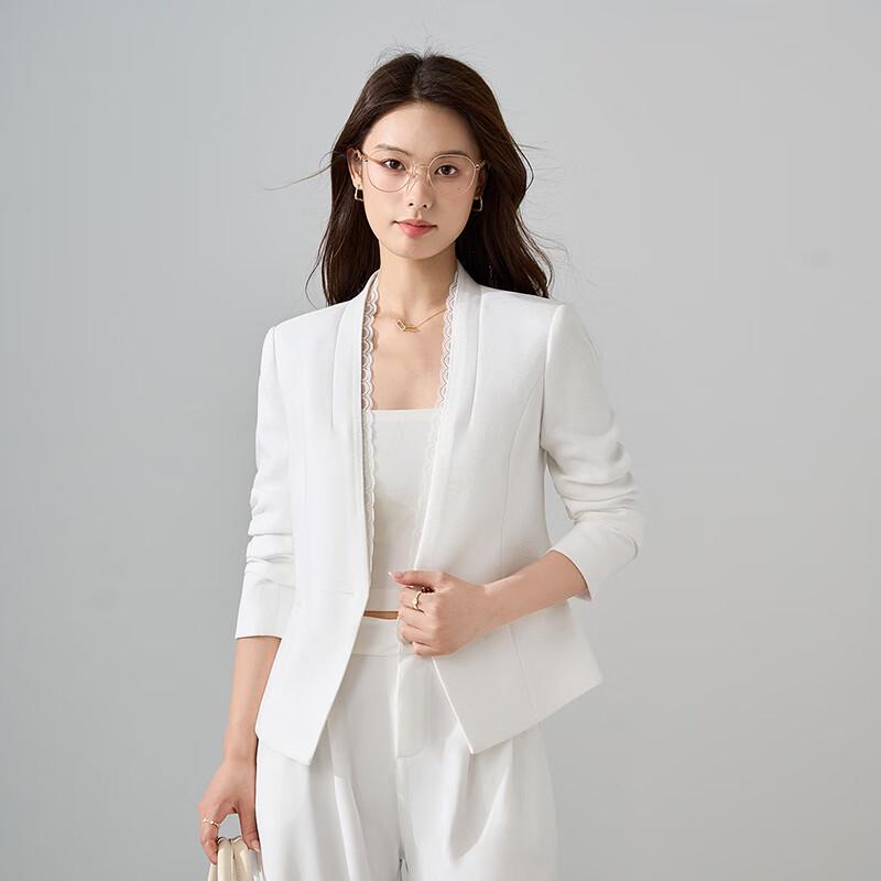 Women's Lace Patchwork Collarless Suit Jacket
