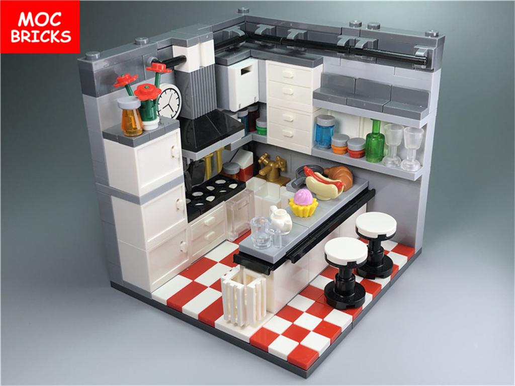 Set MOC Steine Heimdekoration DIY Kochbereich Bausatz Lebensmittel Lernfokus Konstruktionsbausteine Spielfiguren ideal für Kinder Weihnachtsgeschenke