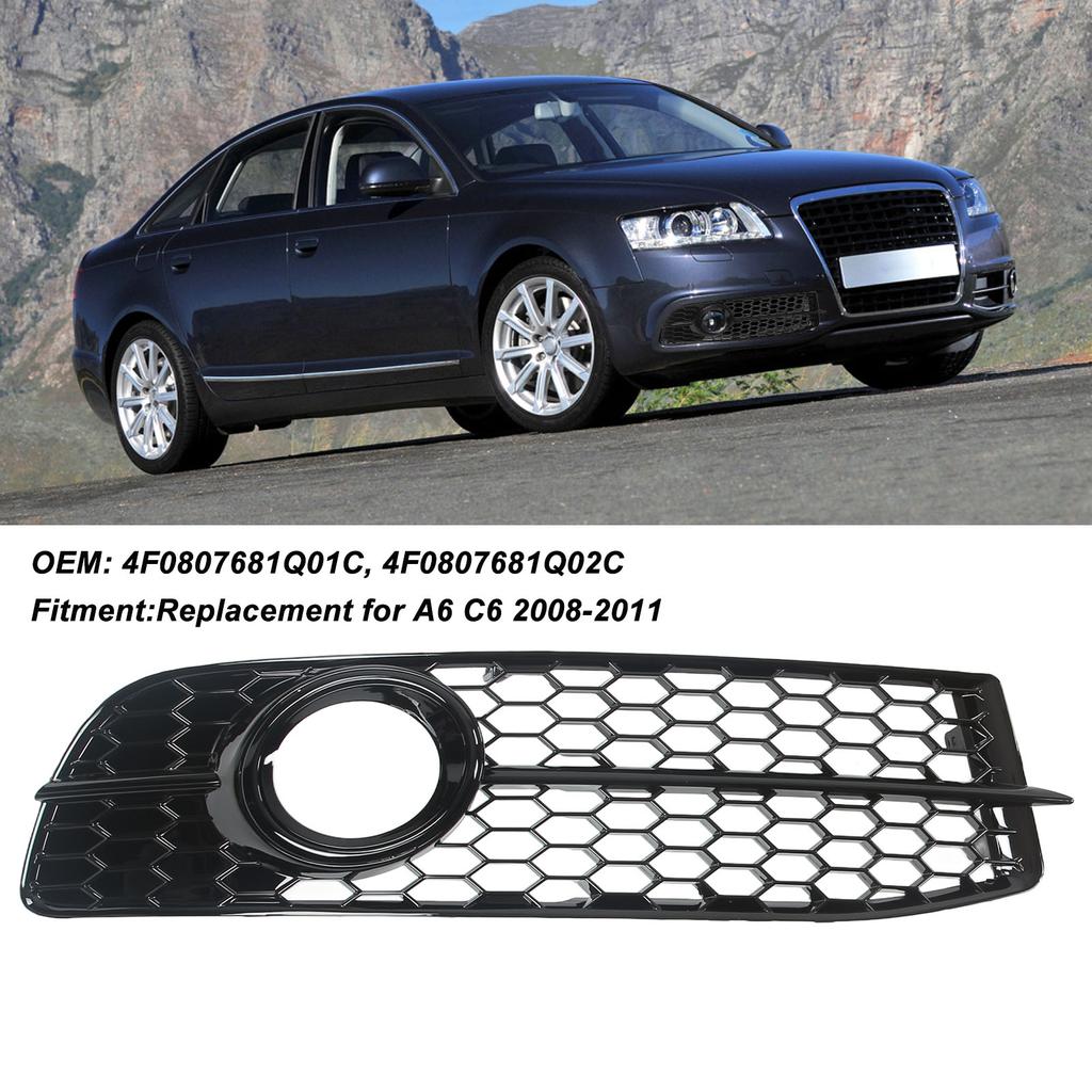 2pcs Front Foglight Grille Left Right Mesh Glossy Black Replacement for C6 2008‑2011