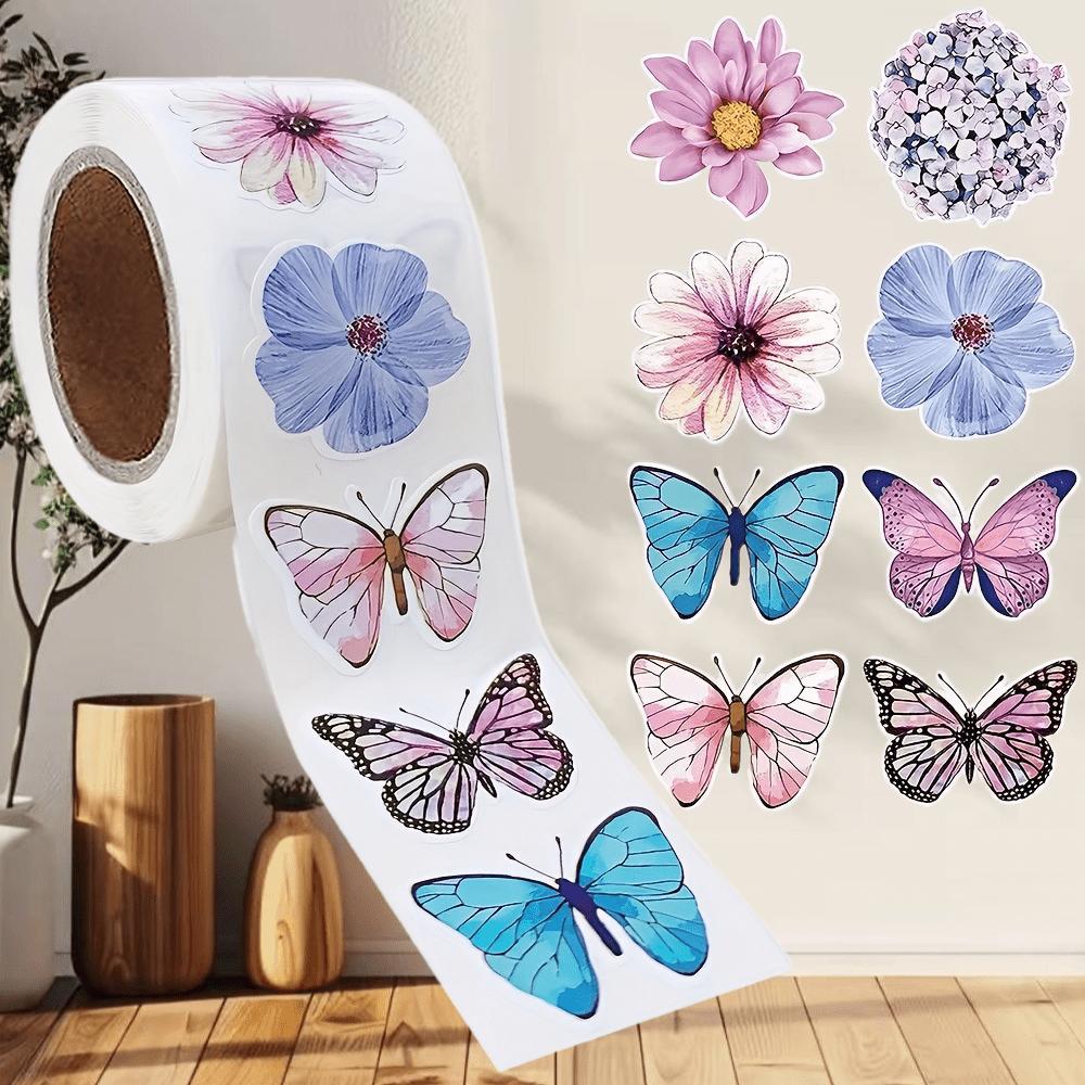 1 Roll Butterfly Flower Stickers, Suitable for Home and Office Wall Decoration, Laptops, Water Bottles, Decorative Stickers