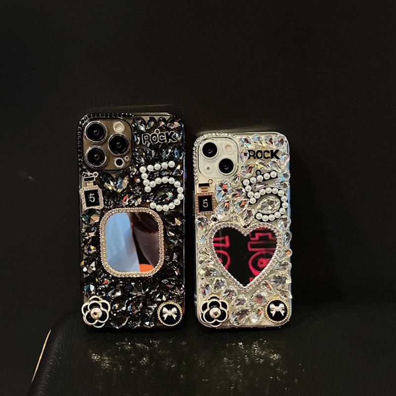 Rhinestone for IPhone16promax Mirror Phone Case for Apple 17 Letter Flower 14 Love Hard Shell Luxury