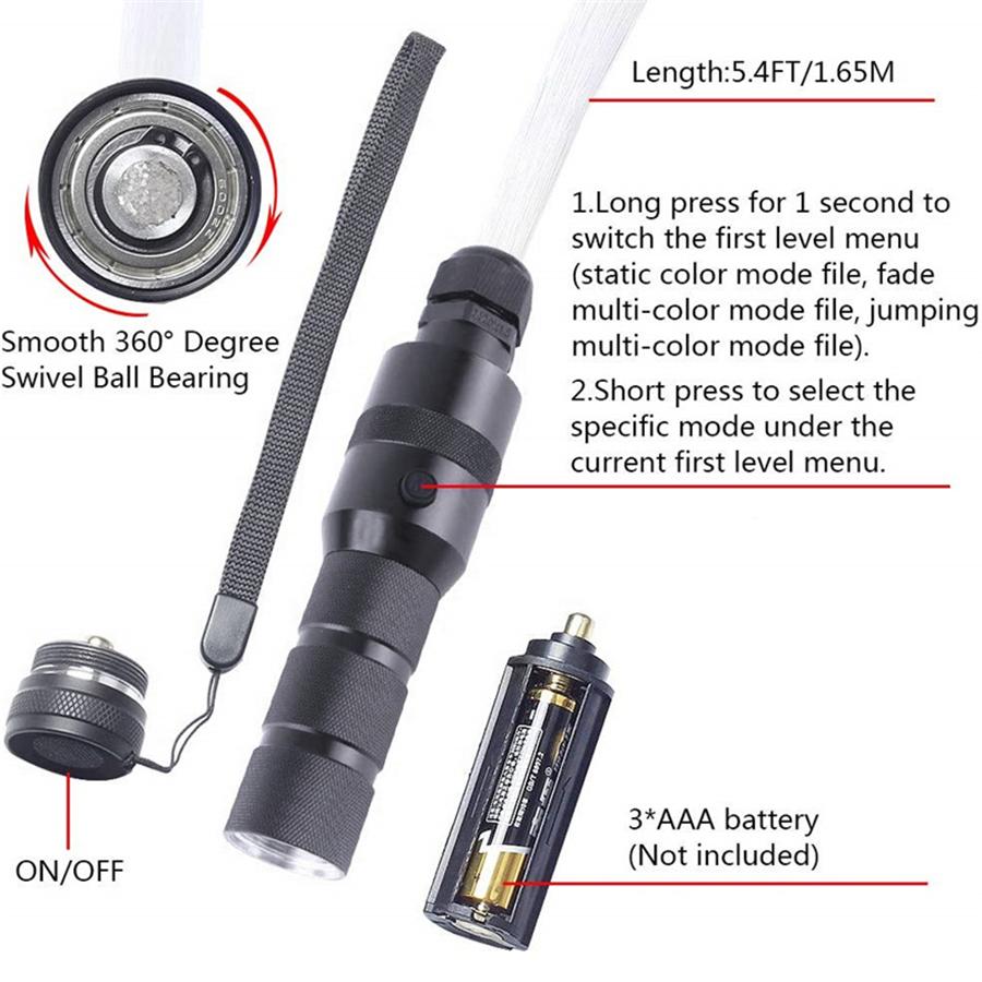 Led Fiber Optic Dance Whip 360° Rotation Light Up Waving Holiday 0.75Mm 25-150Cm