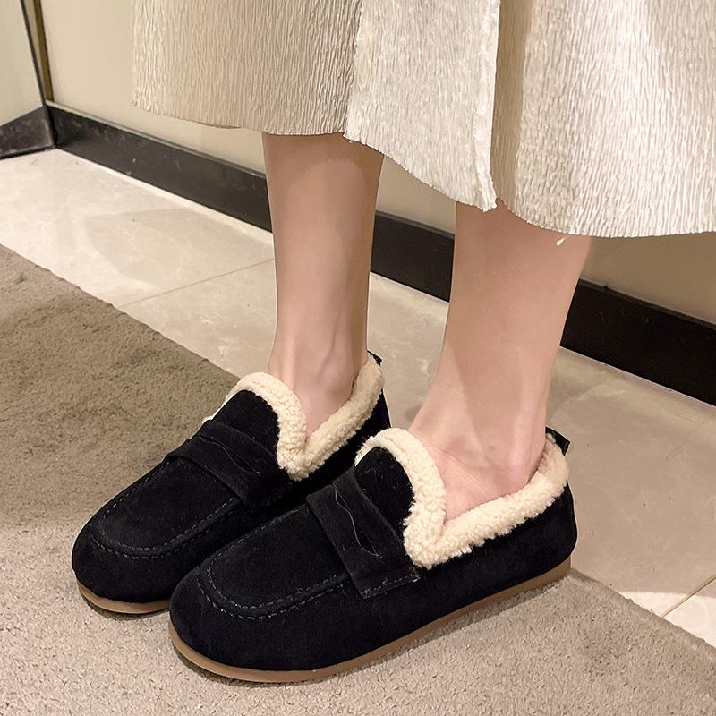 Temperament One Pedal Winter Explosion Velvet Warm Cotton Shoes Soft Sole Doudou Shoes Large Size Pregnant Women Can Wear