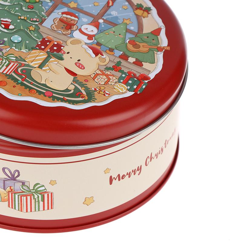 Christmas Round Tin Box Cookies Chocolate Candy Storage Cute Cartoon Snowflake Pastry Gift Packaging Reusable Metal Container