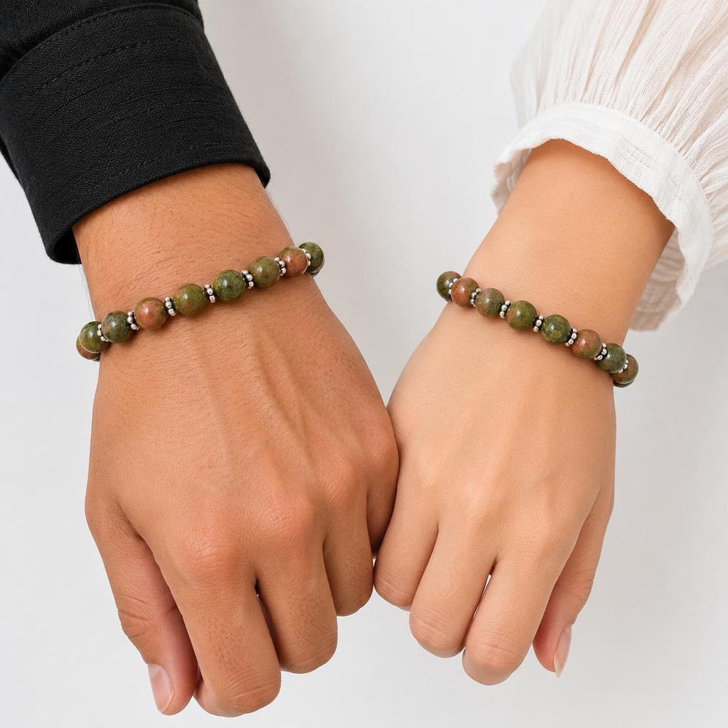 Unakite Jasper Beads Bracelet : 8mm Round Gemstone Chakra Bracelet, Handmade Jewelry For Women CSB-33