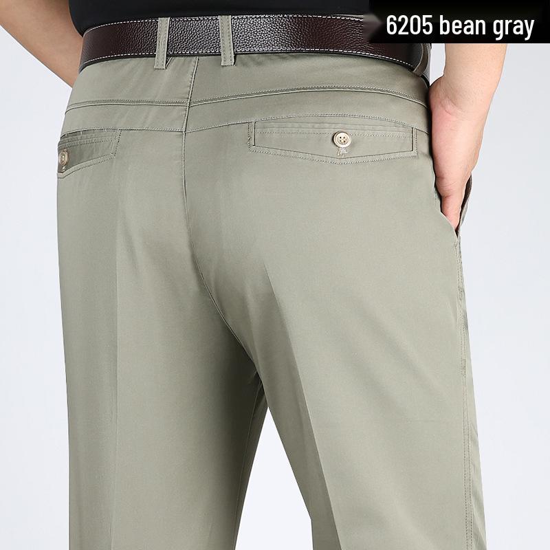 Men's High Waist Tencel Ice Silk Cotton Pants: Spring/Summer Casual, Straight-Leg, Non-Iron, Loose Fit.