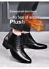 Men's Winter Pointed Toe Leather Chelsea Boots with Velvet, Lace-up Roman Style, High Heel Martin Design