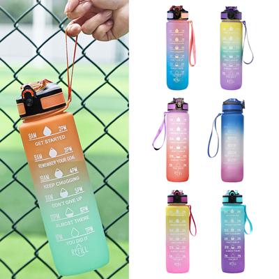 1000 ml Sportwasserflasche, motivierende Strohflasche mit Zeitmarkierung, auslaufsichere Trinkflasche