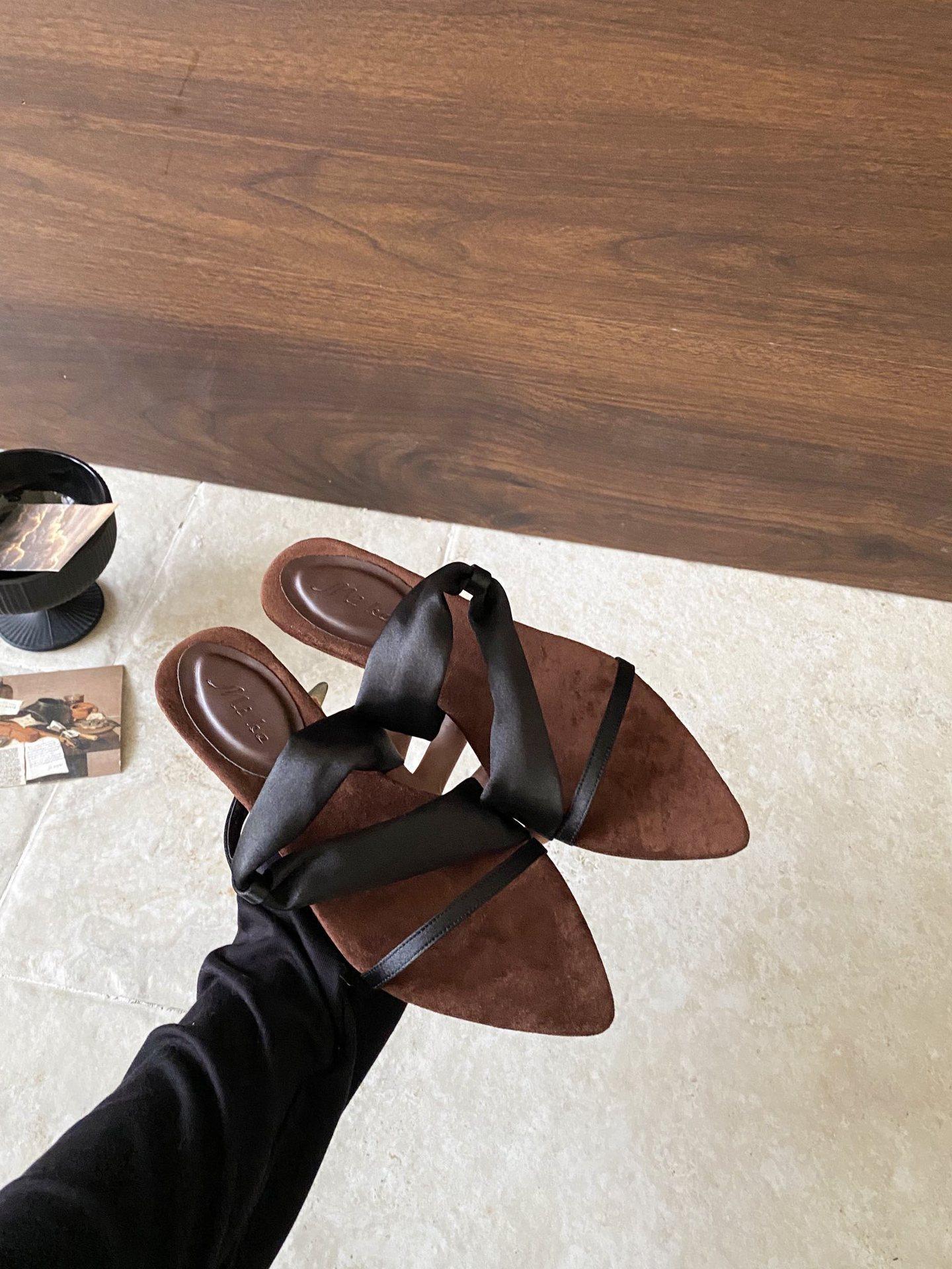 Korean new wedge heel short heel satin Roman slippers 35