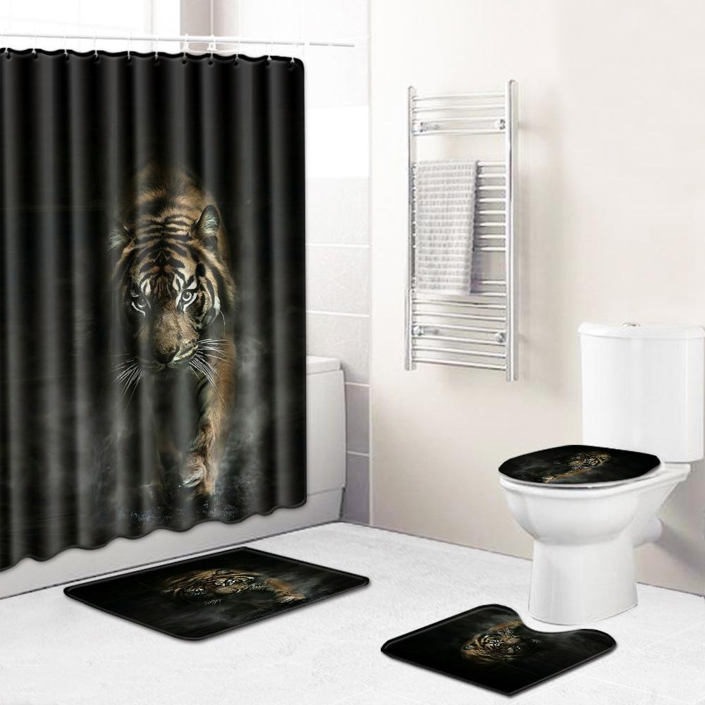 

Elephant Lion Animal Shower Curtain Floor Mat Combination Set Toilet Carpet Shower Room Mat Foot Mat 180 * 180 shower curtain + 45 * 75