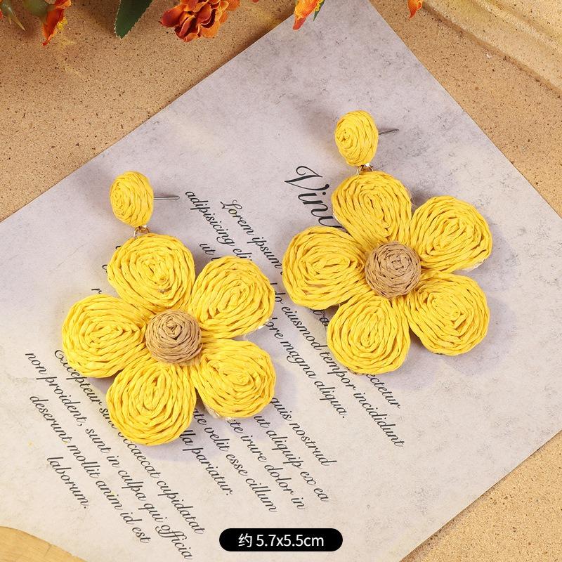 Vintage vacation style grass vine woven earrings Bohemian seaside niche exaggerated stud earrings women's earrings