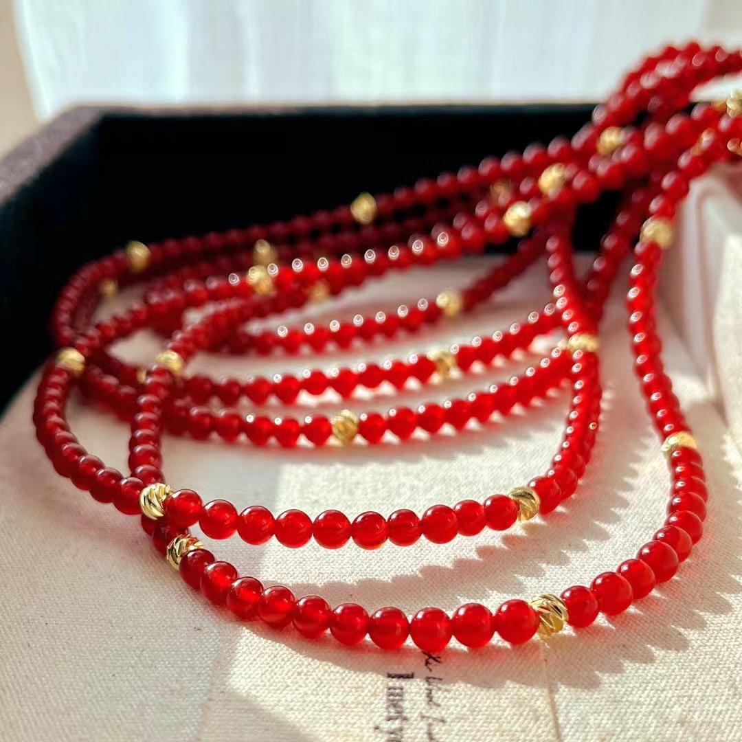 

Vintage New Year S Red Pigeon Blood Red Natural Chalcedony Agate Baby Beads Necklace Collarbone Chain