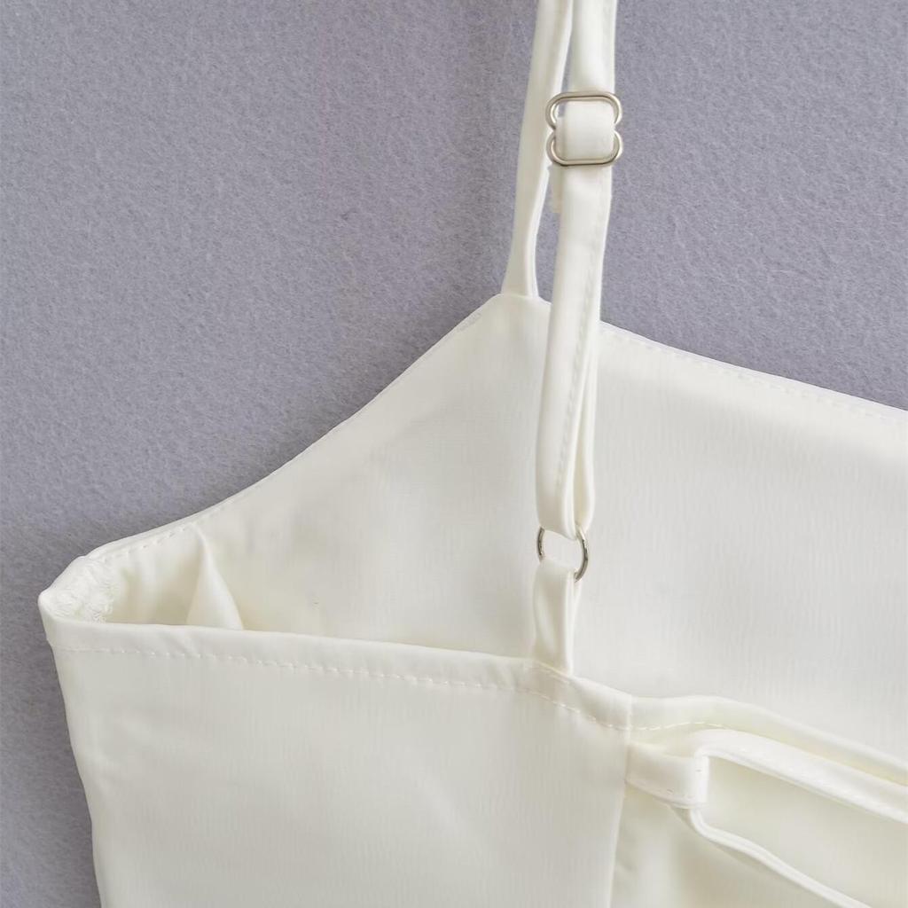 2025 Spring Women's Sexy Satin Fishbone Tube Top Camisole with Back Tie