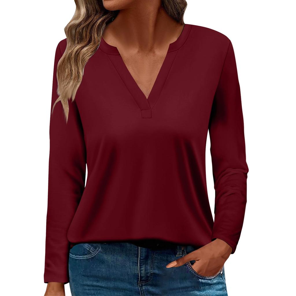 Women's T Shirt Tee Color Long Sleeve Daily Weekend Fashion Basic V Neck Regular Top