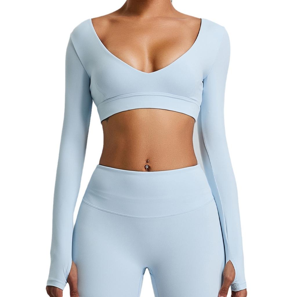 Neues Pure Desire V-Ausschnitt Yoga-Top Damen Slim Fit Kurzarm T-Shirt Outdoor Schnelltrocknend Enganliegende Fitnessbekleidung