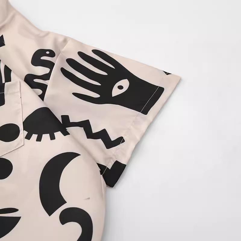 Retro Hiphop Print Kurzarmhemd Herren Mode Marke Personalisiert Locker Lässiger Mantel Sommer Tops