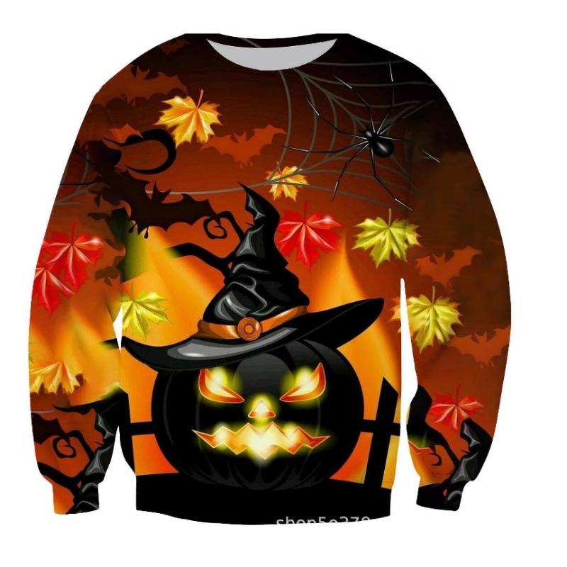 Autumn Winter 3D Printed Halloween Pumpkin Head Pattern Hoodie Fashionable Loose Large Casual Pullover Top Pullovers & Long Sleeves Men’s