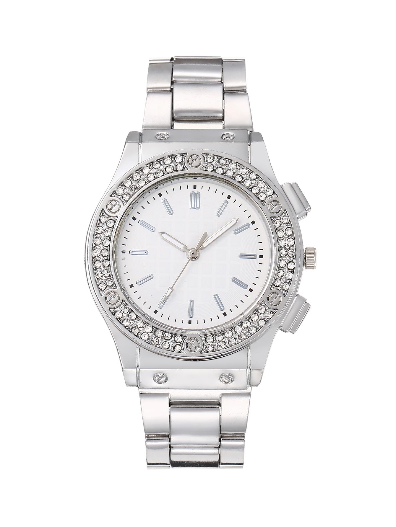 

Модный тренд деловая атмосфера досуга трехглазковый циферблат стрелочный стиль стальной ремешок инкрустация бриллиантами мужские наручные часы белый