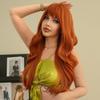 Professional  Loose Long Body Wavy Orange Wig for Women Daily Use Fashion Synthetic LightOrange Curly Hair Wigs with Bangs High Density 28Inch