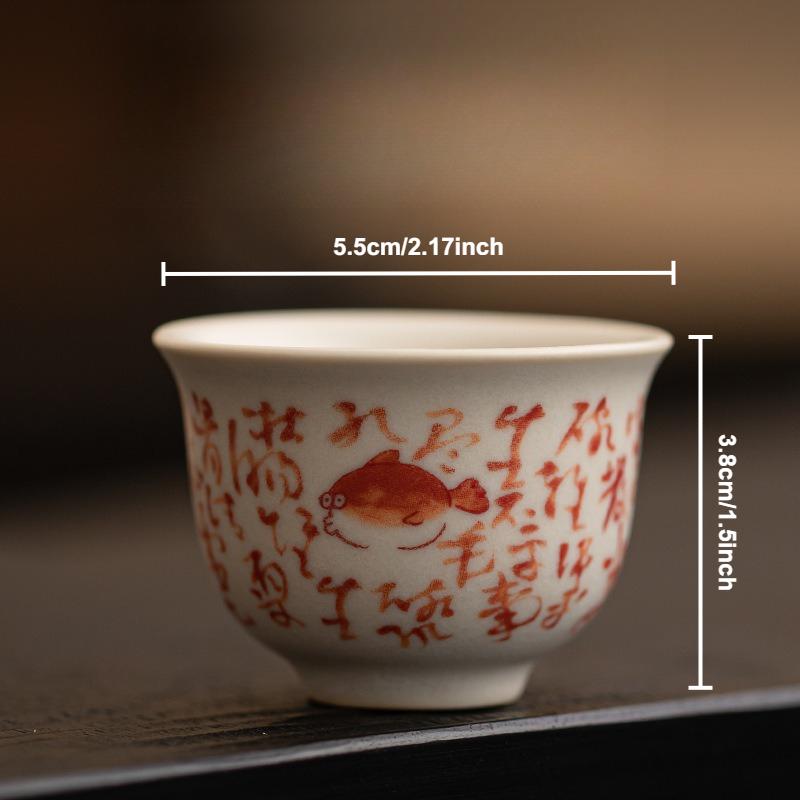 Hand-Painted Fish Ceramic Teacup Retro Chinese Kung Fu Gongfu Tea Cups Master Cup Bowl Household Teaware Drinkware Tea Ceremony