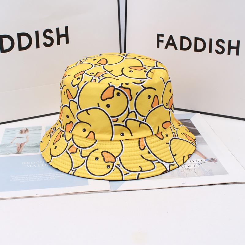 Yellow Duck Printed Fisherman's Hat Four Seasons Outdoor Sunshade Basin Hat Fashion Cartoon Sunshade Sun Hat